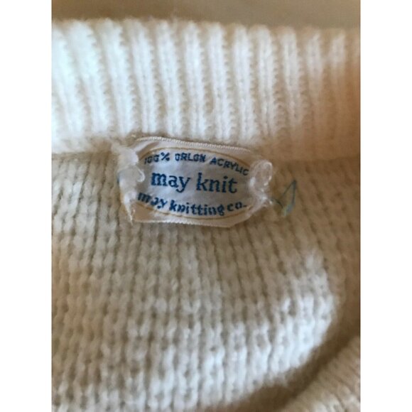 Vintage 80's May Knit White Knit Girls Poncho Shawl One Size - Picture 3 of 5